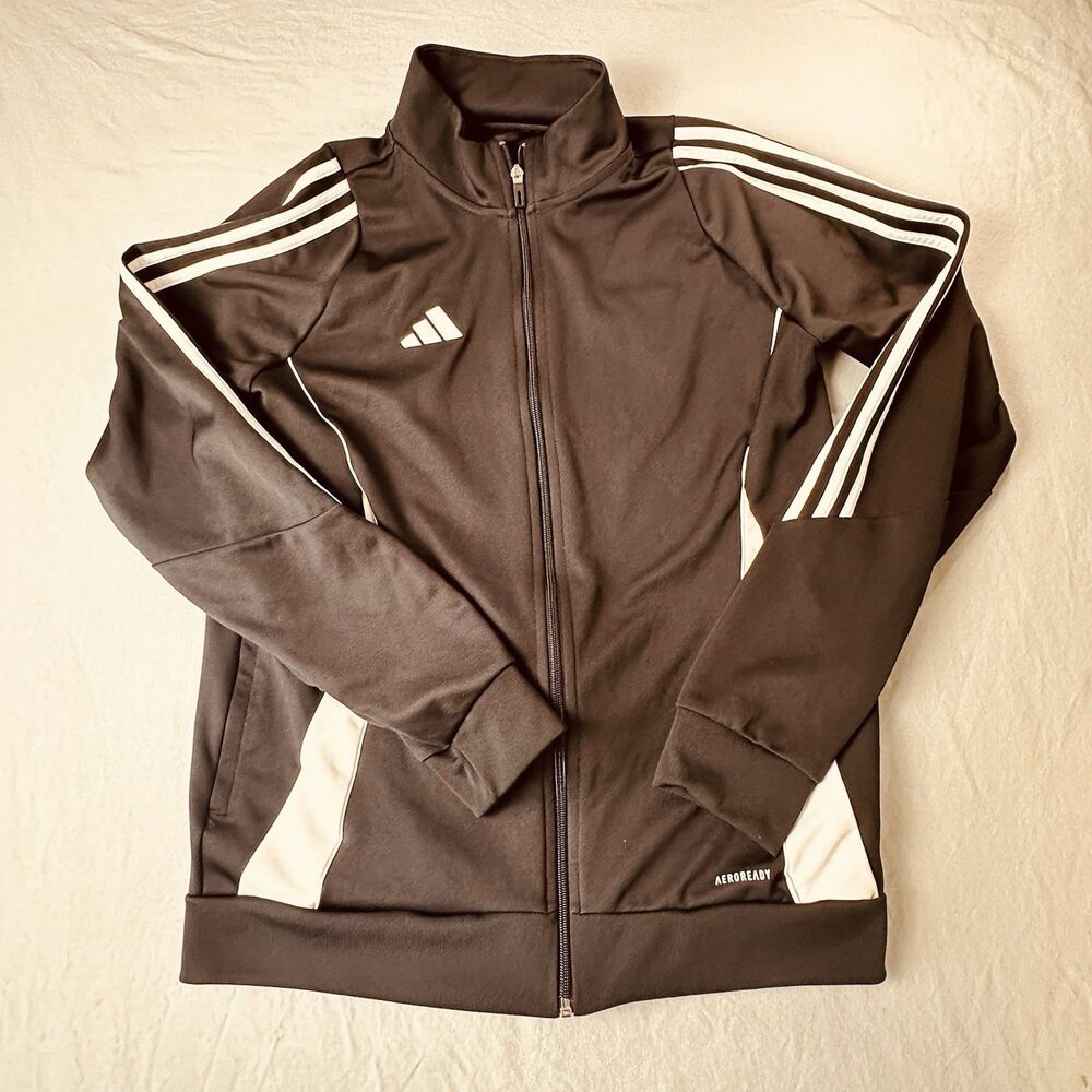 Adidas Aeroready Men's Track Jacket - Black, Size L Slim Full Zip White Stripes